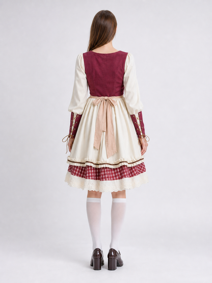Historical costume for the stage with apron and lace back view