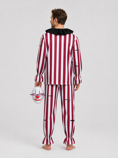 Scary Clown Costume with Mask, Red and White Stripes back view