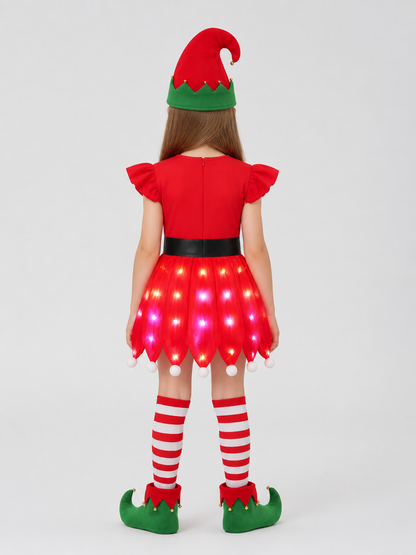 Light-Up Christmas Elf Costume with Dress and Hat back view