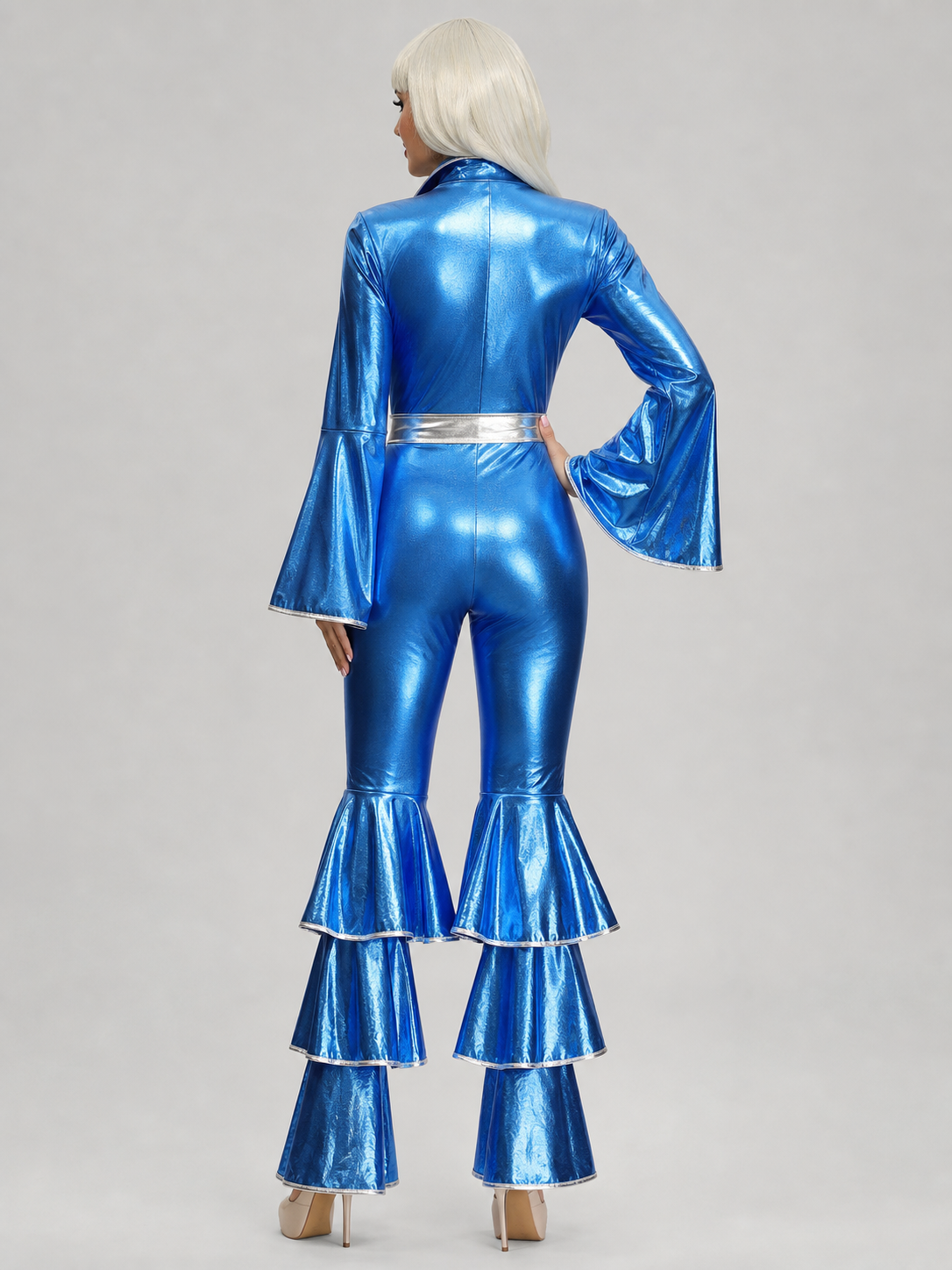 Blue Disco-Style Jumpsuit with Silver Details