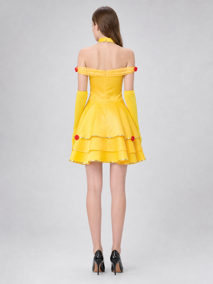 Belle Stage Dress with Roses and Gold Trim back view