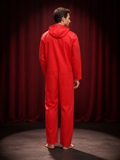 Red Dali Hooded Jumpsuit Costume, Long Sleeve Cosplay Outfit back view