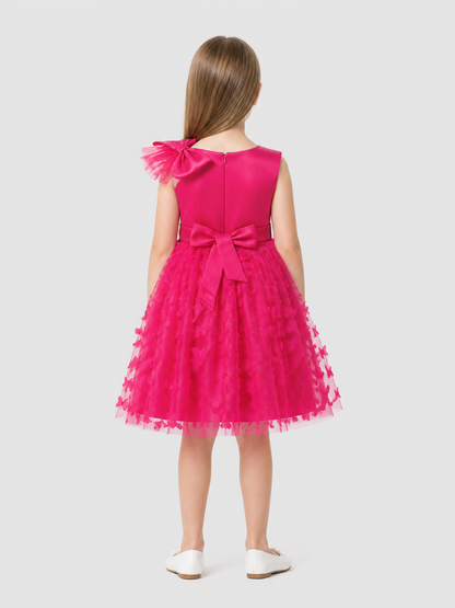 Full Pink Tulle Dress with Oversized Bows back view