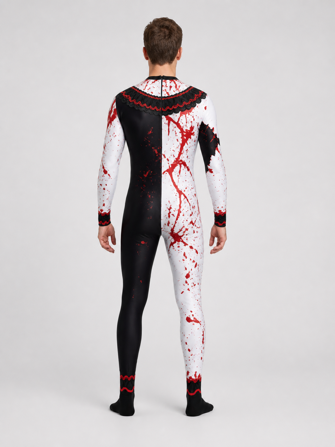 Clown Costume with Blood Splashes and Red Bow Tie back view