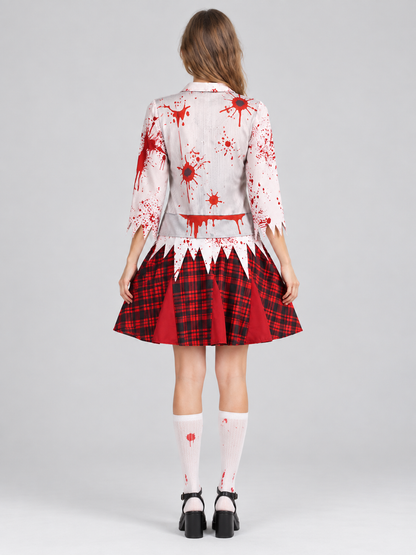 Carnival Dress with Red Bow and Plaid Skirt