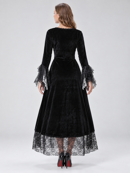 Black and Burgundy Carnival Dress with Lace and Lacing