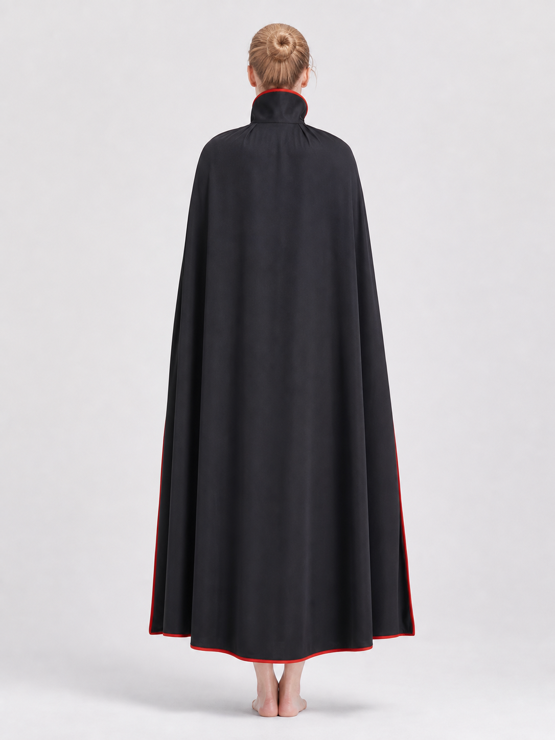Black and red two-layer cape with collar