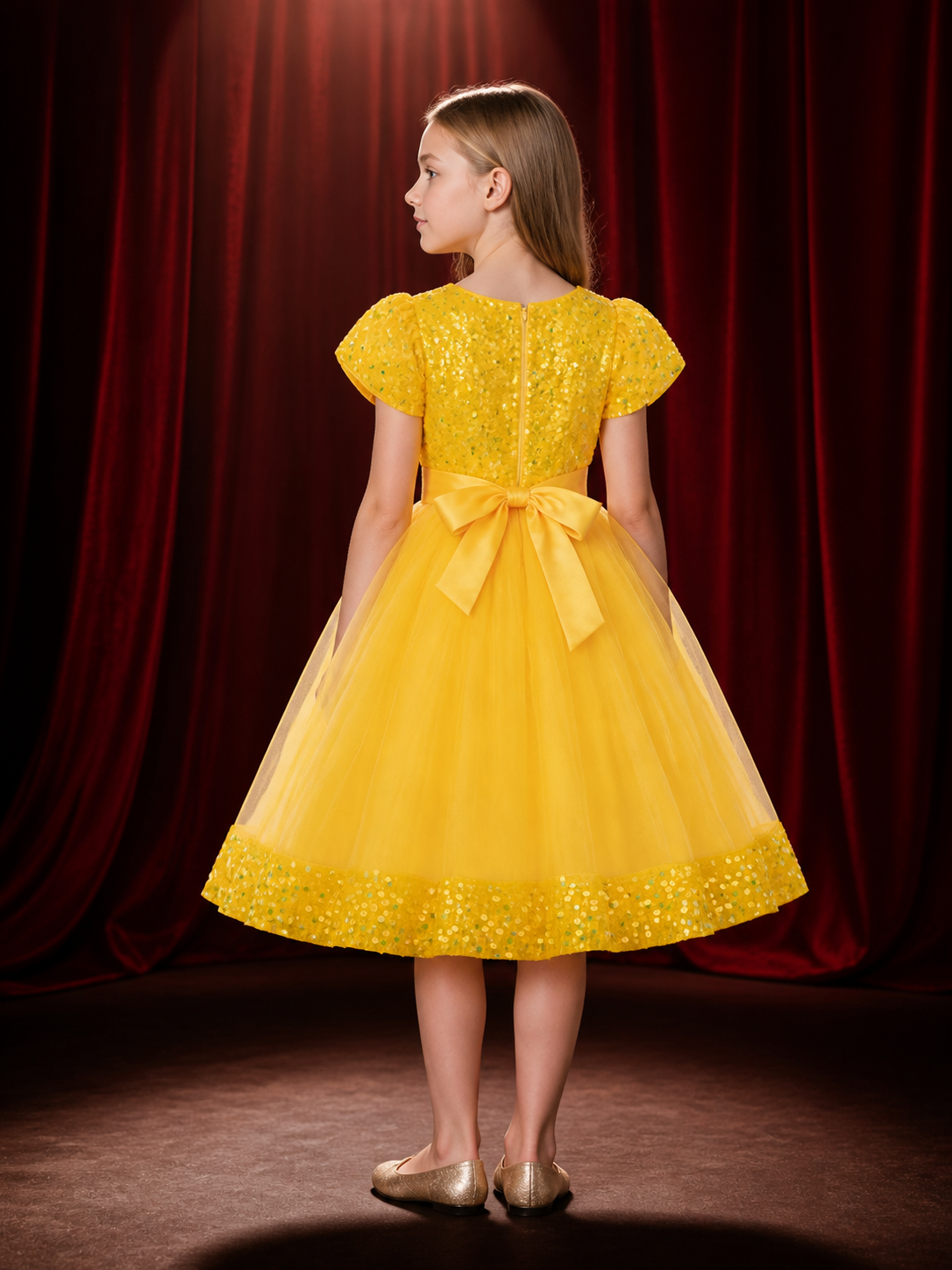 Baby Girls Princess Dress, Sequined Bodice, 3D Flower Waist, Layered Tulle Skirt