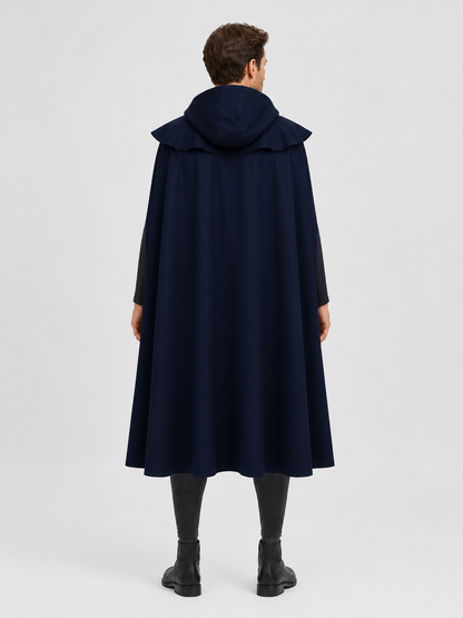 Long Blue Gothic Hooded Cloak with Ties back view