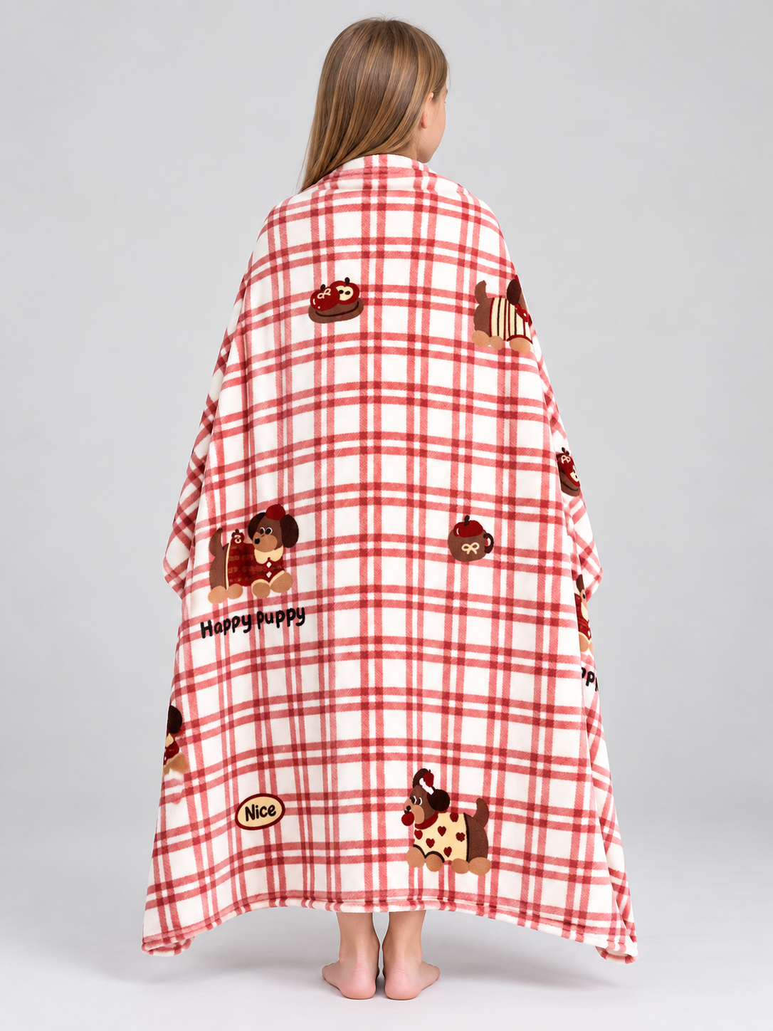 Checkered blanket with cartoon dog print