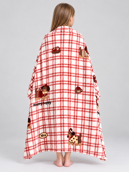 Checkered blanket with cartoon dog print