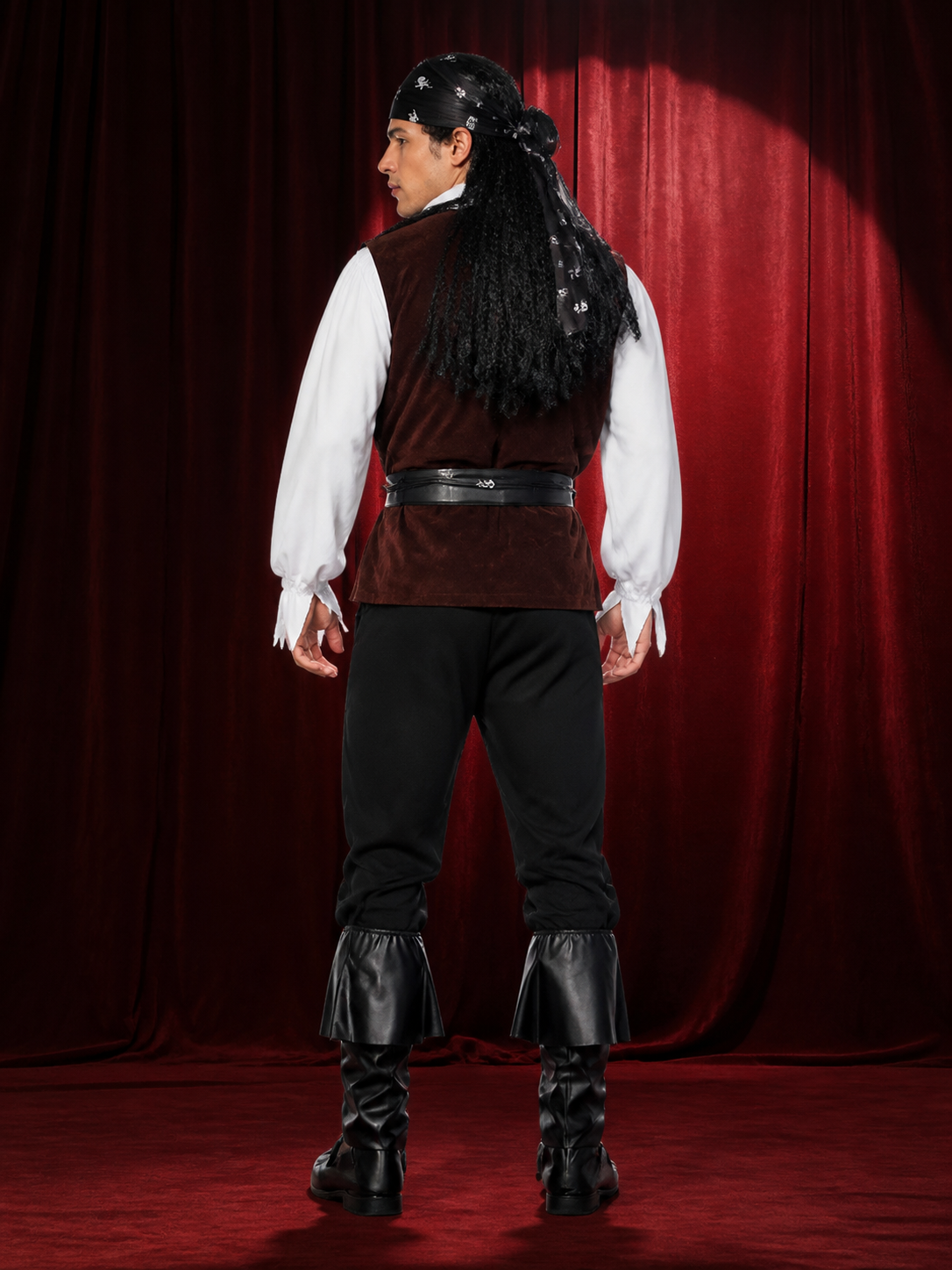 Retro Velvet Pirate Costume for Halloween Cosplay back view