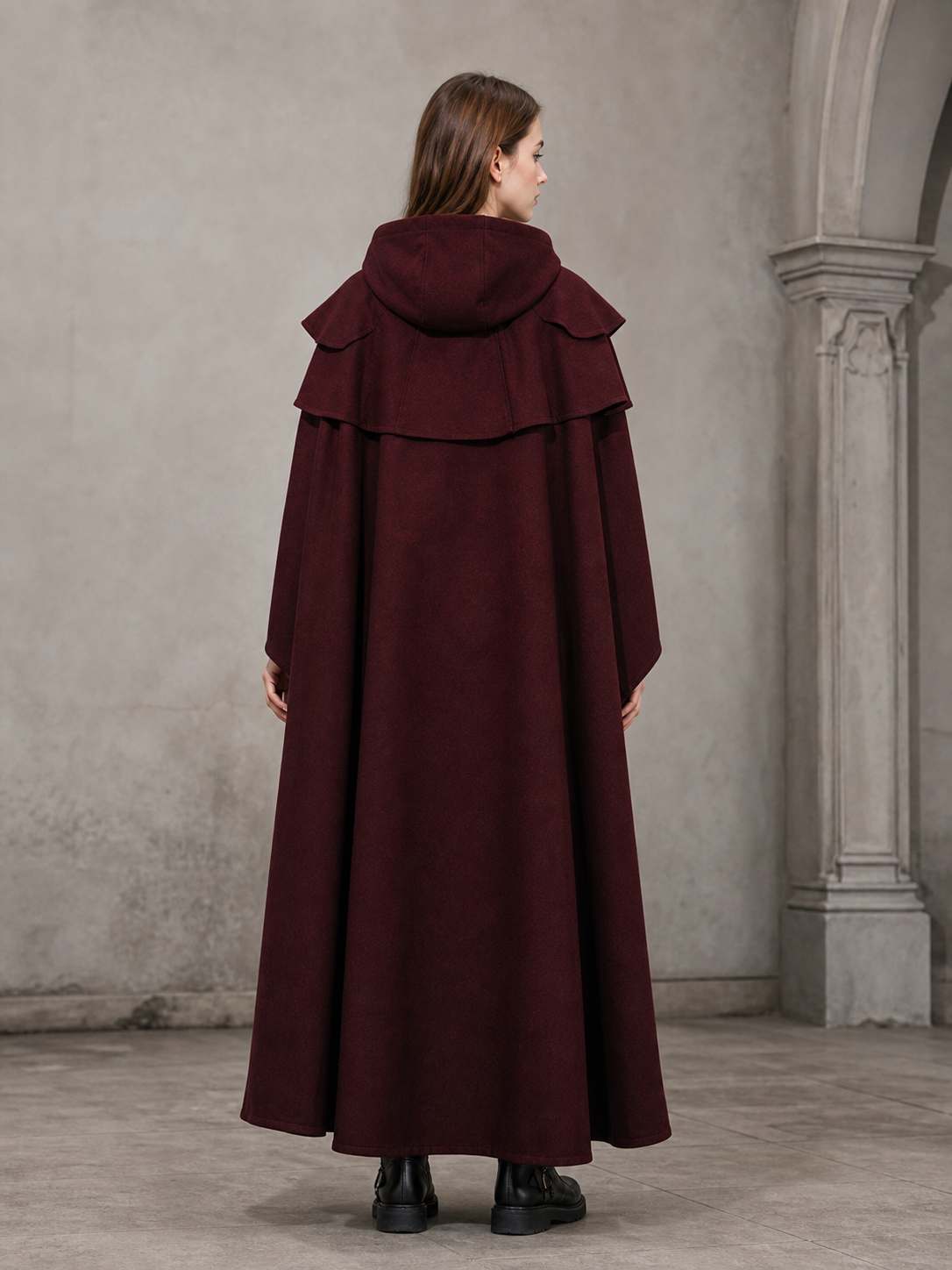 Medieval Gothic Hooded Cloak, Burgundy