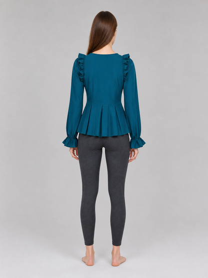 Renaissance Blouse with a Jabot, Lace-Up Detail, and Sleeves