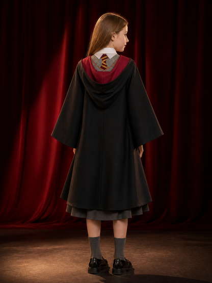 Children's Wizard Costume Set, Hooded Robe, Vest And Pleated Skirt back view