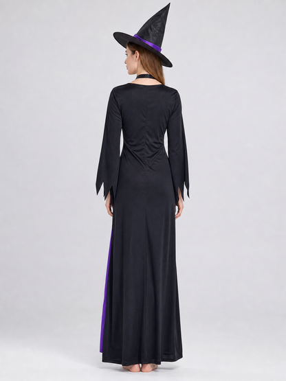 Purple and Black Witch Costume with Dress and Hat back view