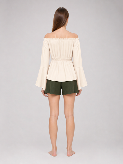 Off-the-Shoulder Blouse with Flared Sleeves