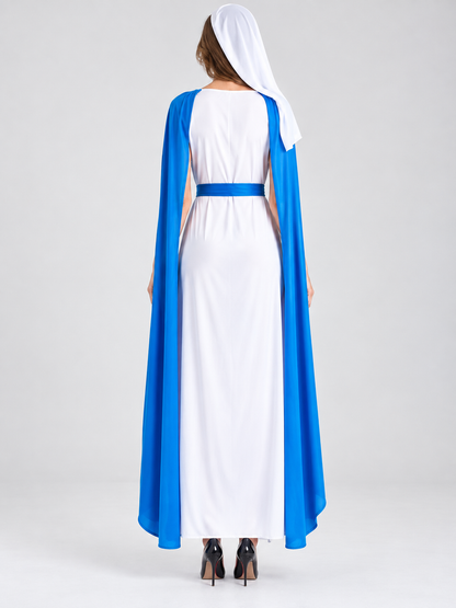 Carnival Costume with White Dress and Blue Cape