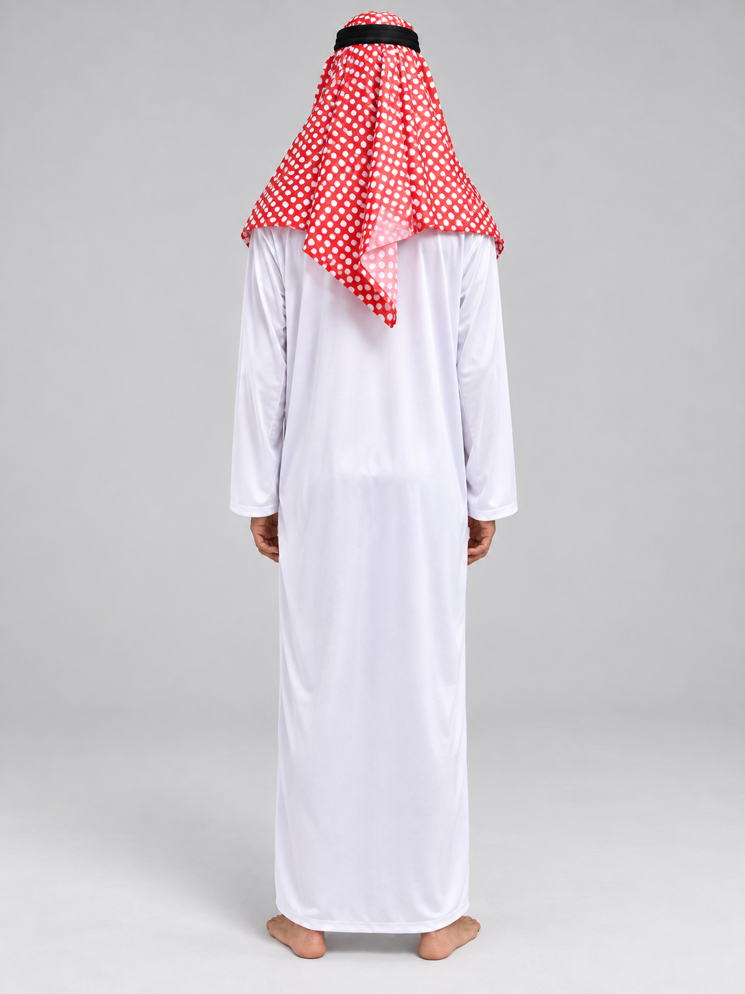 Arab Sheikh Costume with White Robe and Red Headscarf