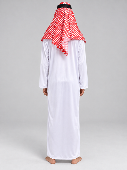 Arab Sheikh Costume with White Robe and Red Headscarf