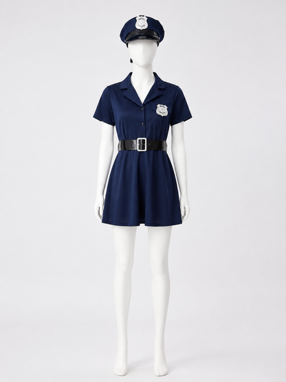 Women's Police Officer Costume, Carnival Dress with Cap back view