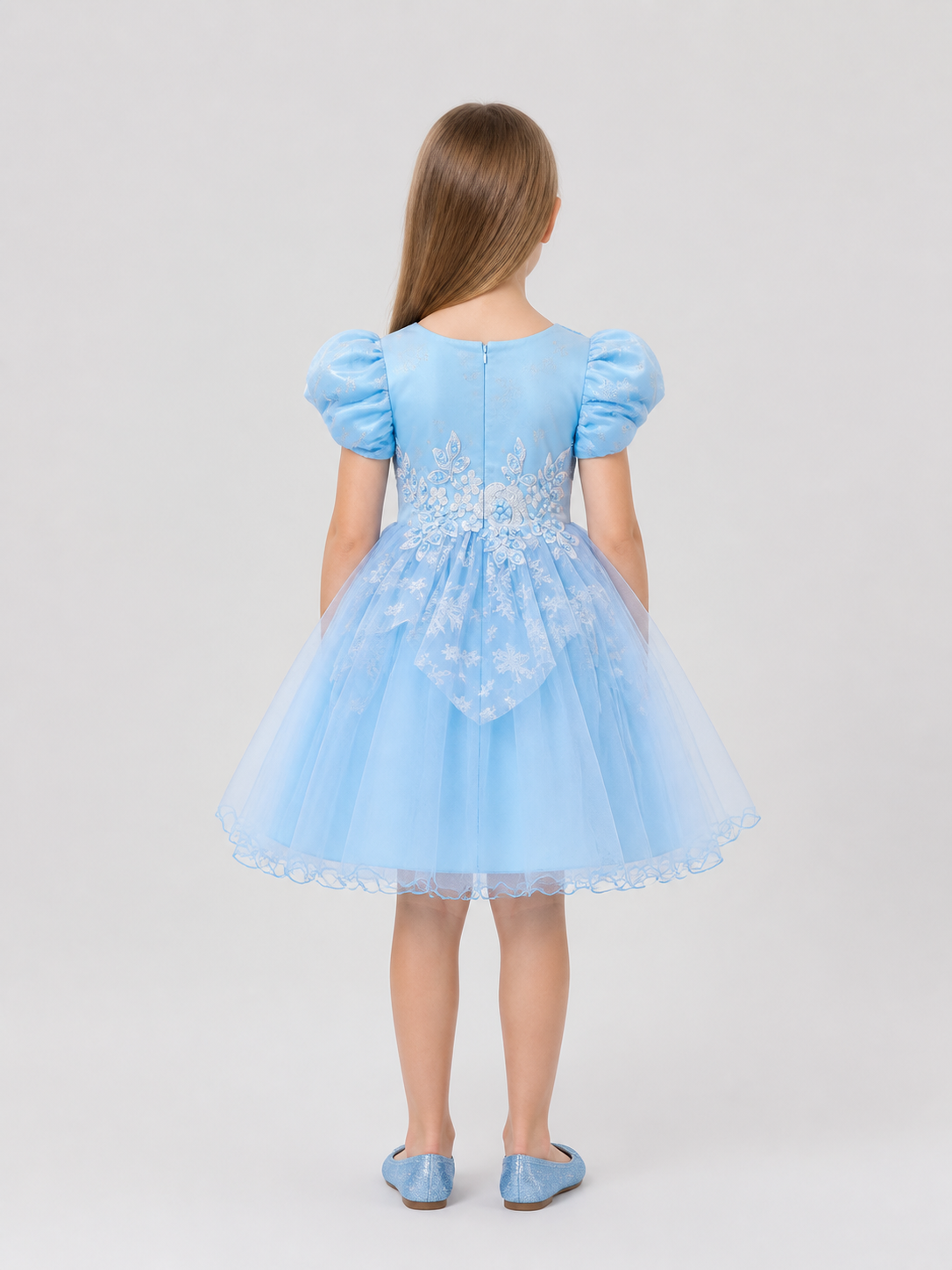 Children’s Princess Dress with Snowflakes and a Full Skirt back view