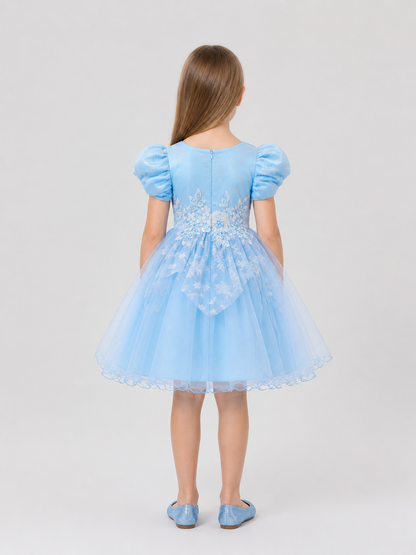 Children’s Princess Dress with Snowflakes and a Full Skirt back view