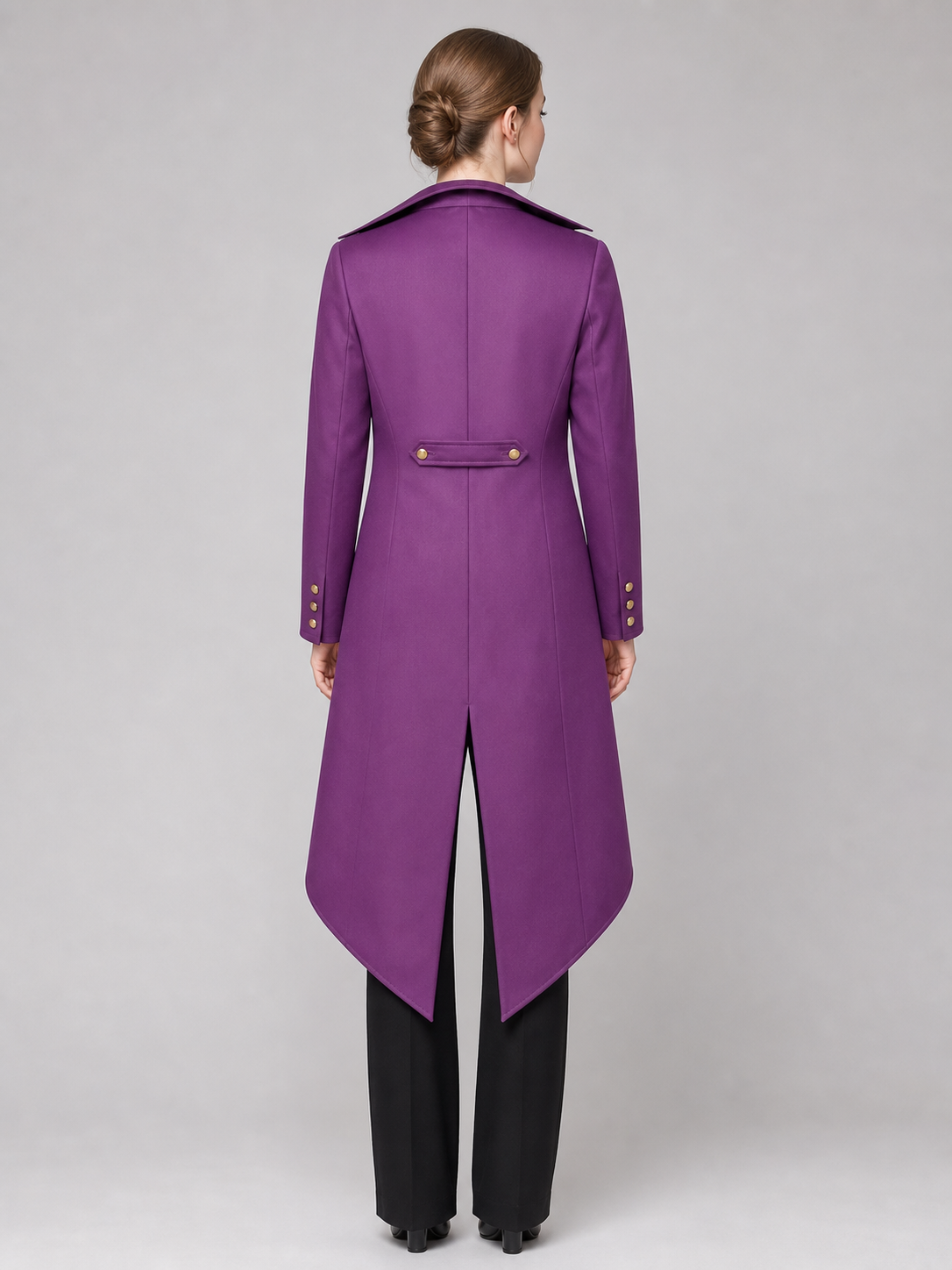 Purple carnival tailcoat with gold buttons