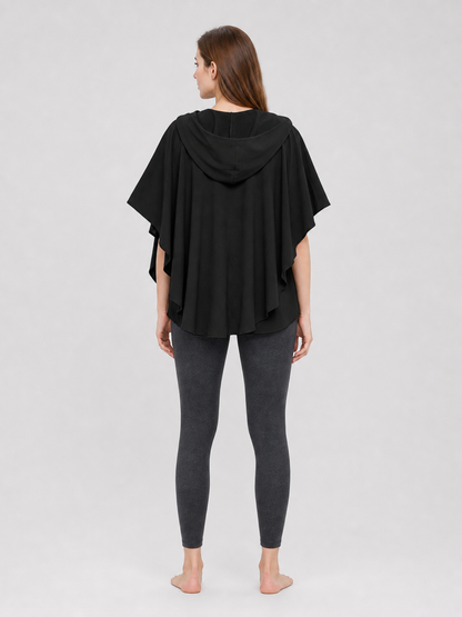 Women's Gothic Hooded Cape Cloak for Halloween Cosplay, Black Flowing Draped