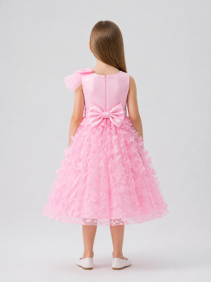 Pink Princess Dress for Girls with Bows and Butterflies back view