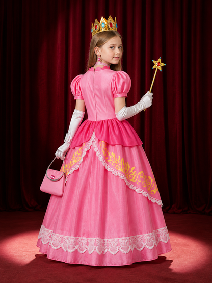 Girls' Princess Halloween Costume Dress Set with Crown, Wand and Handbag