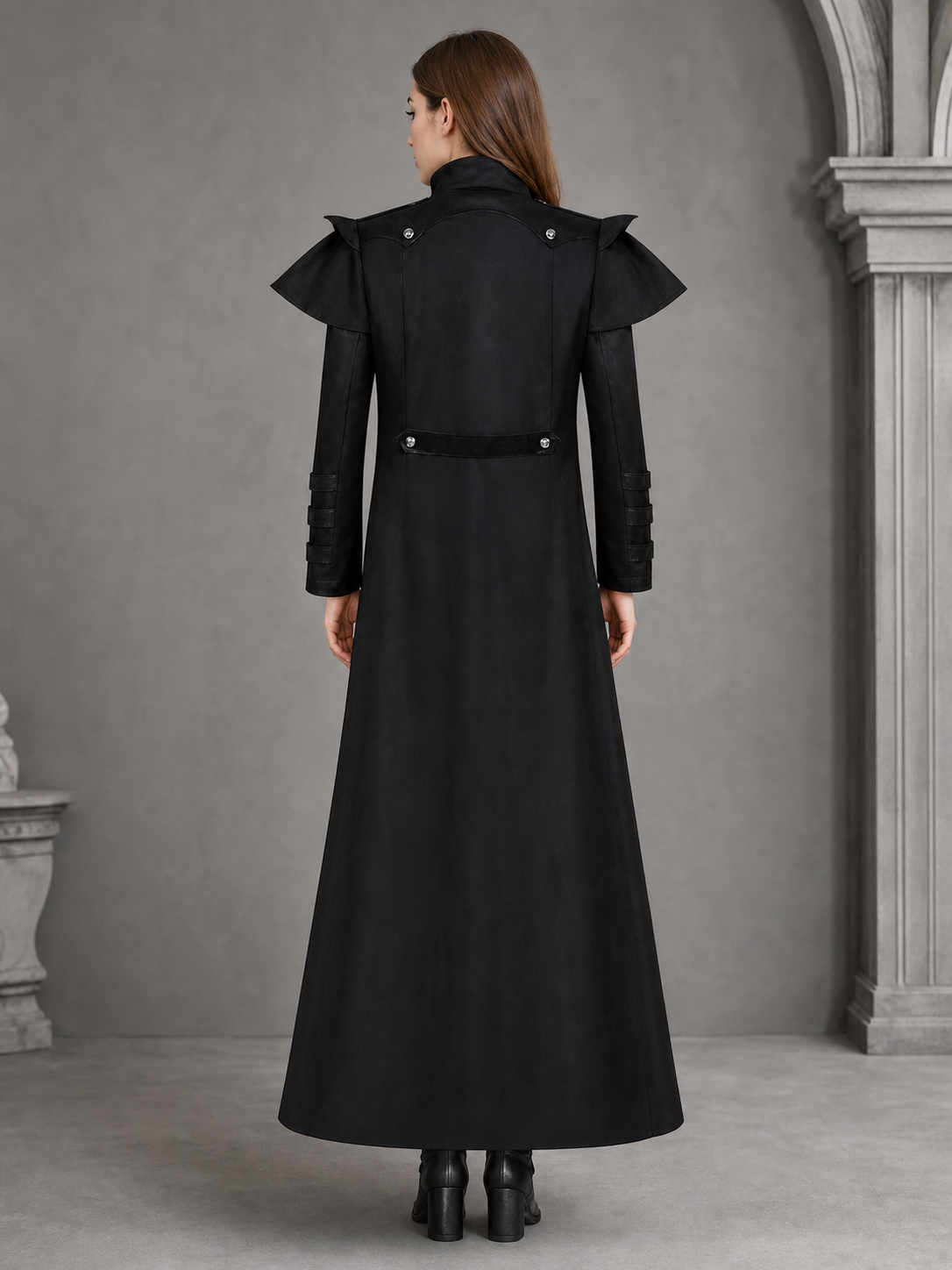 Gothic Coat with Stand Collar and Buckles