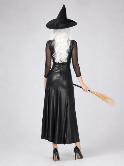Witch Costume: Black Dress with Slit and Sleeves