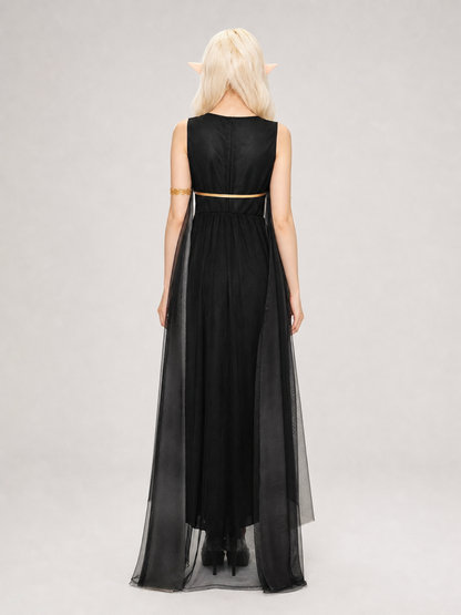 Gothic-Style Costume Dress with Cape for Cosplay