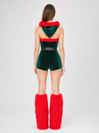 Christmas Hooded Jumpsuit Costume back view