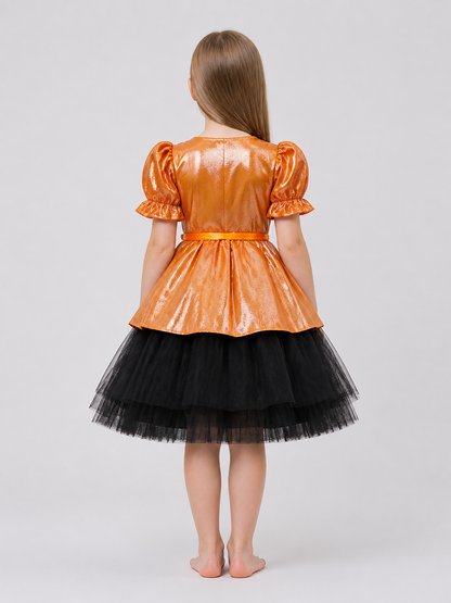 Children’s Princess Dress with Pumpkin and Bat Print back view