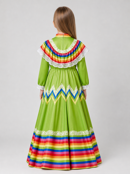 Folk Dress with Lace and a Bright Skirt