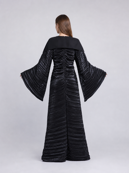 Long Black Dress with Bell Sleeves back view