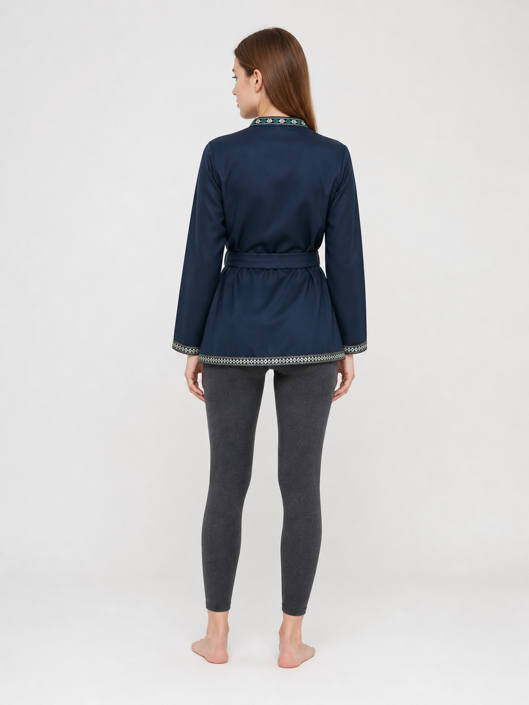 Tunic with a stand-up collar and belt, dark navy