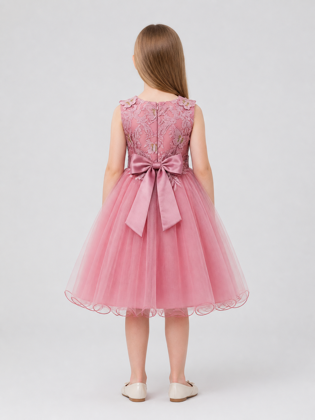 Elegant Princess Tulle Dress with Butterfly Embroidery back view