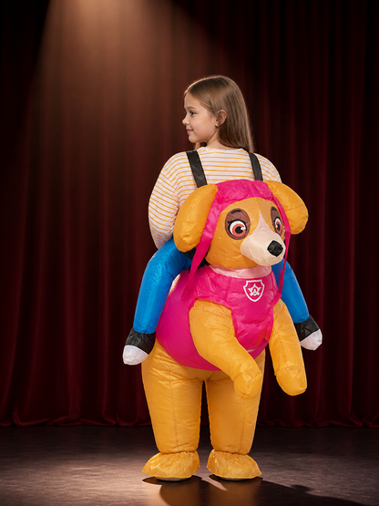 Cartoon Dog Inflatable Bodysuit, Orange Yellow with Pink Vest - Funny Halloween back view