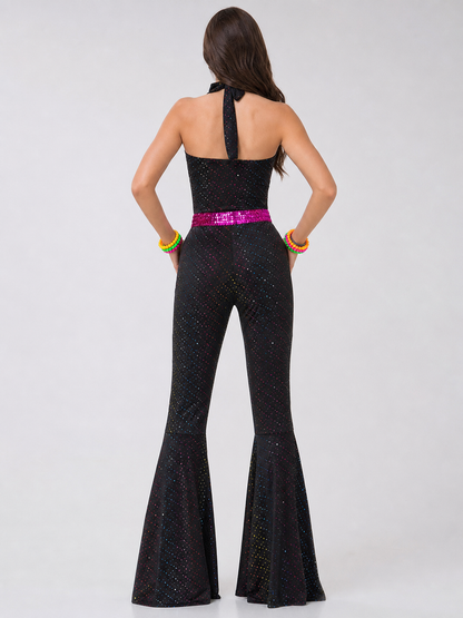 Sequin Disco-Style Jumpsuit with Flared Legs