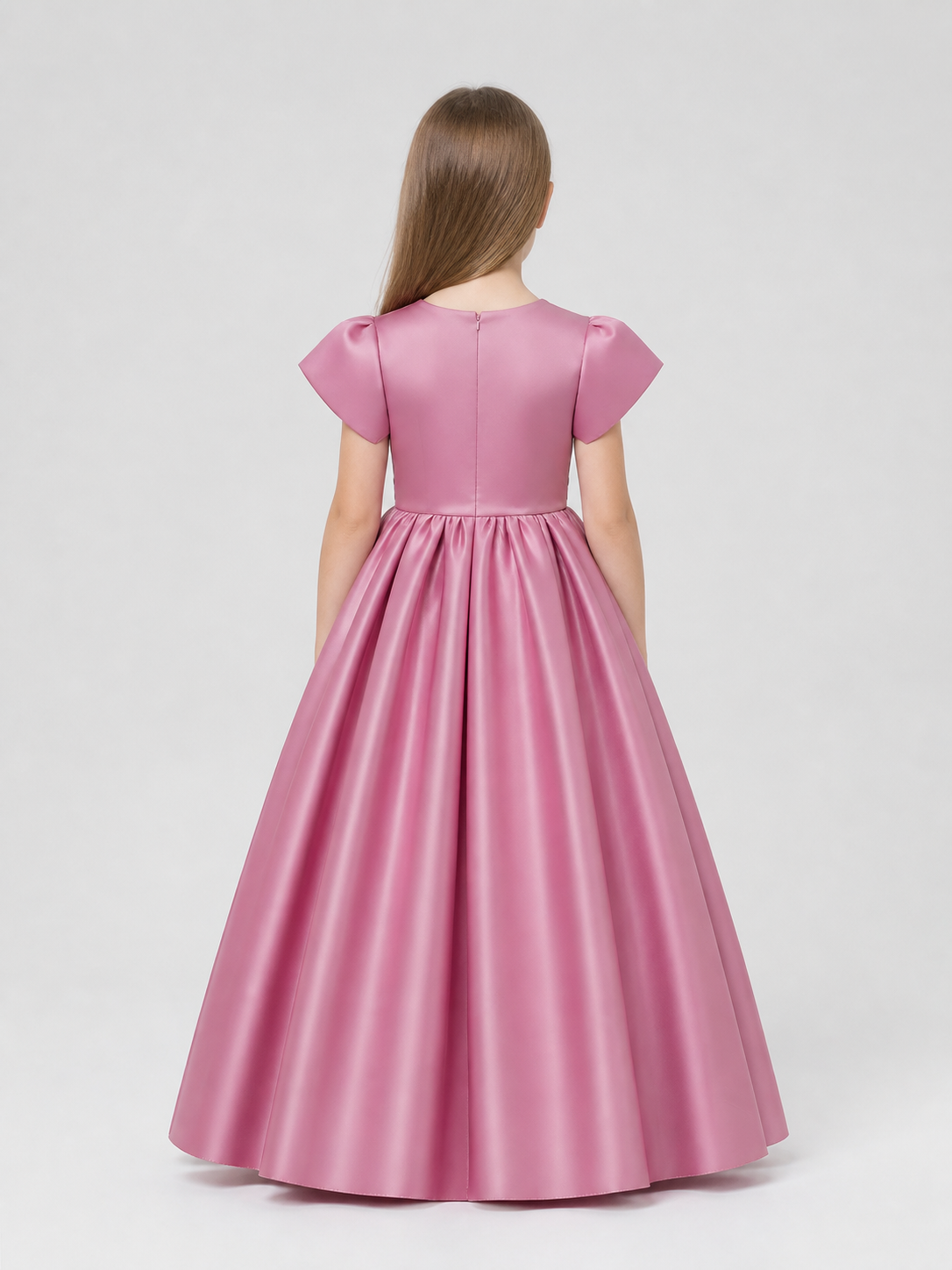 Long, Full Pink Princess Dress for Girls back view