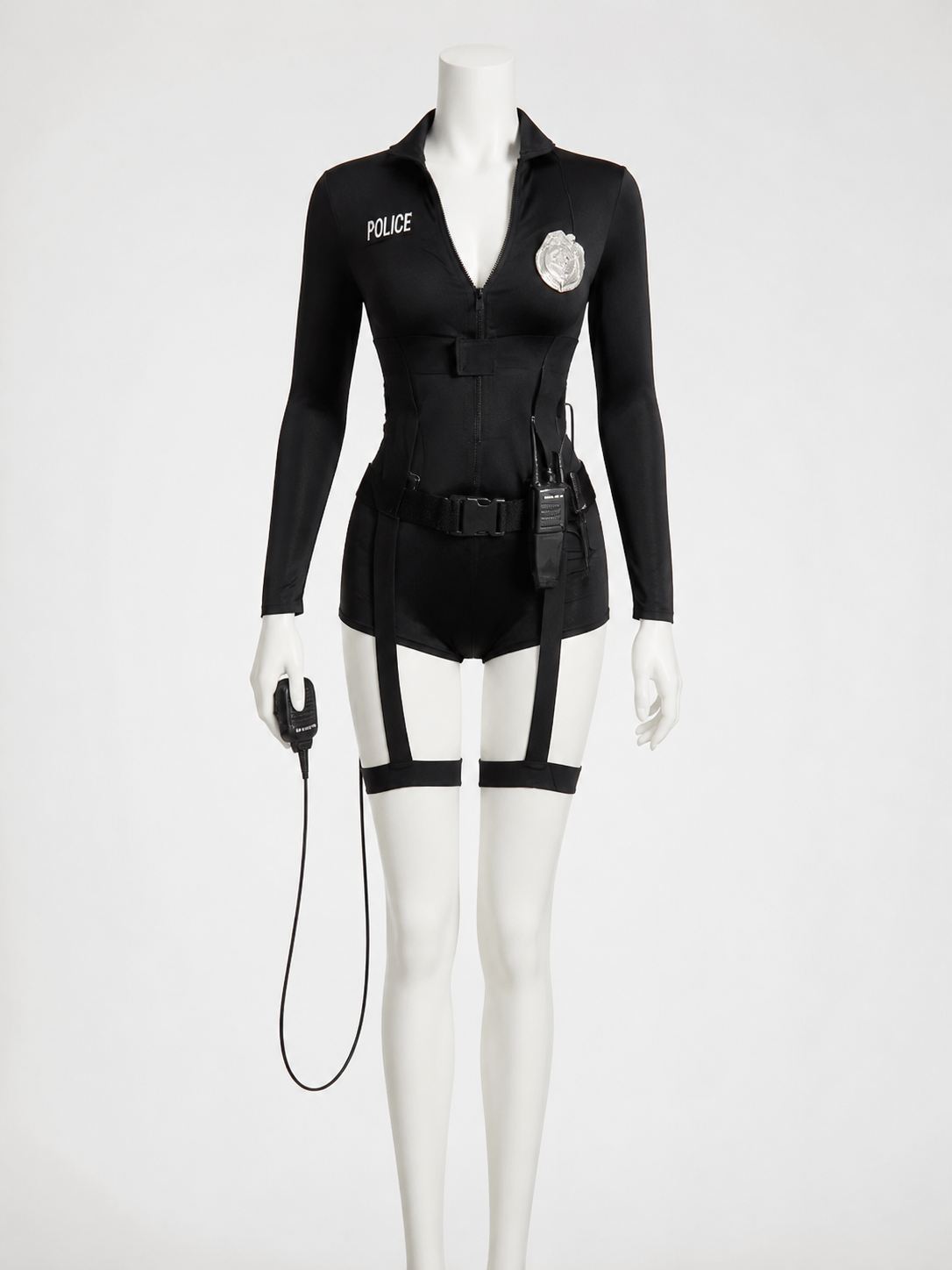 Women's Sexy Police Officer Bodysuit Costume Set with Leg Straps and back view