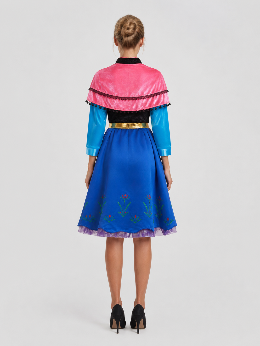 Anna Frozen Cosplay Dress with Cape back view