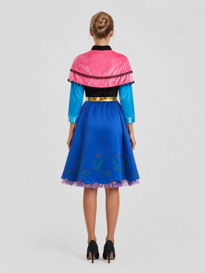 Anna Frozen Cosplay Dress with Cape back view