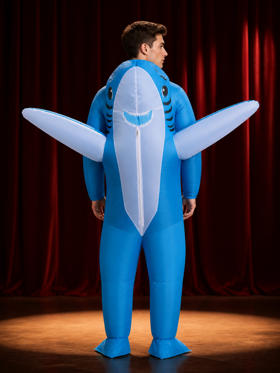 Shark Bodysuit Costume with Fin Sleeves, Halloween Outfit back view