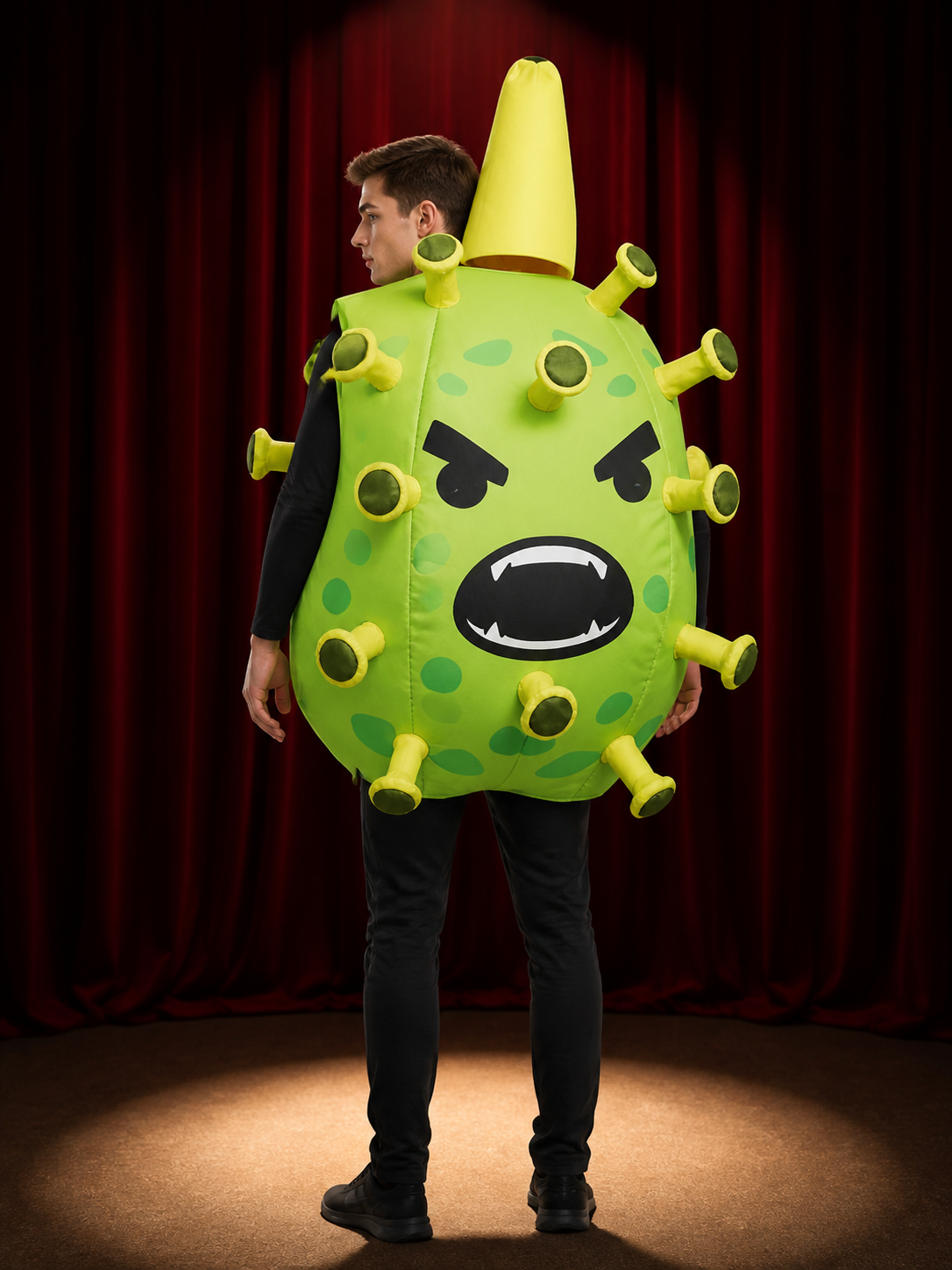 Green Inflatable Virus Costume Jumpsuit, Funny Halloween Party Outfit back view