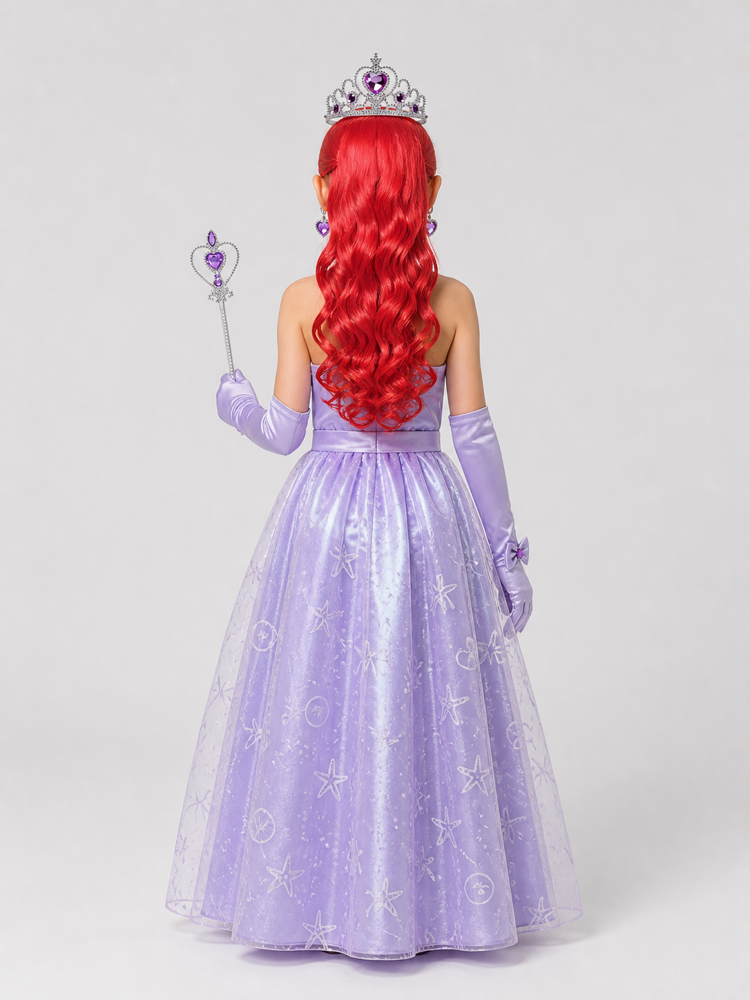 Princess Cosplay Set: Crown, Wand, Wig, Gloves back view