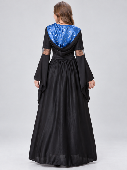 Black and Blue Hooded Lace-Up Carnival Dress